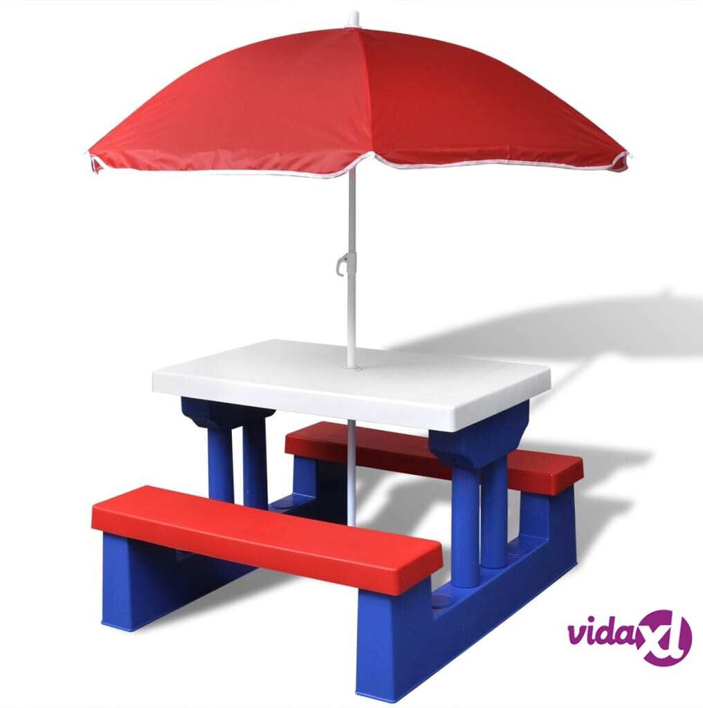 vidaXL Kids' Picnic Table with Benches and Parasol Multicolour