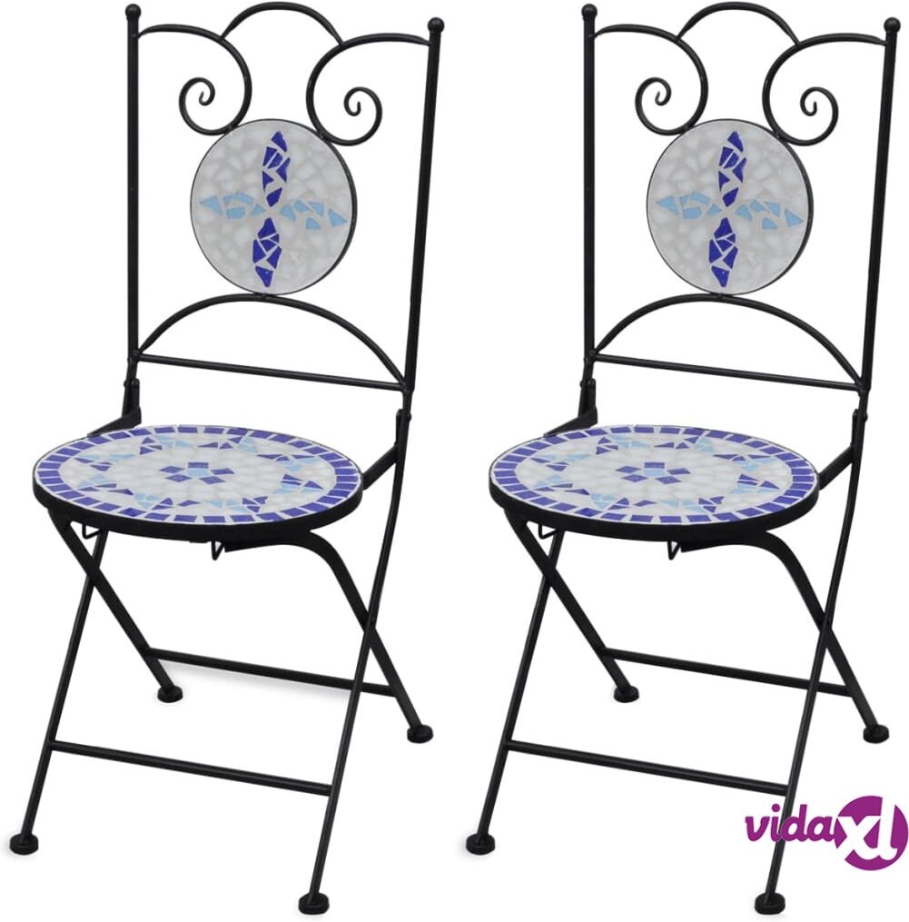 vidaXL Folding Bistro Chairs 2 pcs Ceramic Blue and White