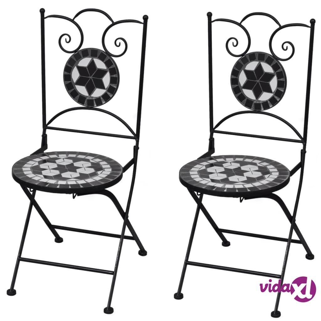 vidaXL Folding Bistro Chairs 2 pcs Ceramic Black and White