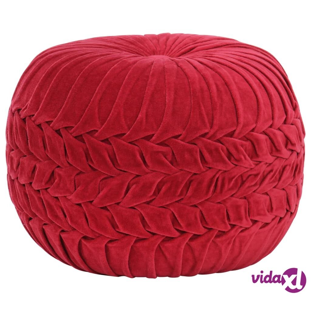 vidaXL Pouffe Cotton Velvet Smock Design 40x30 cm Red
