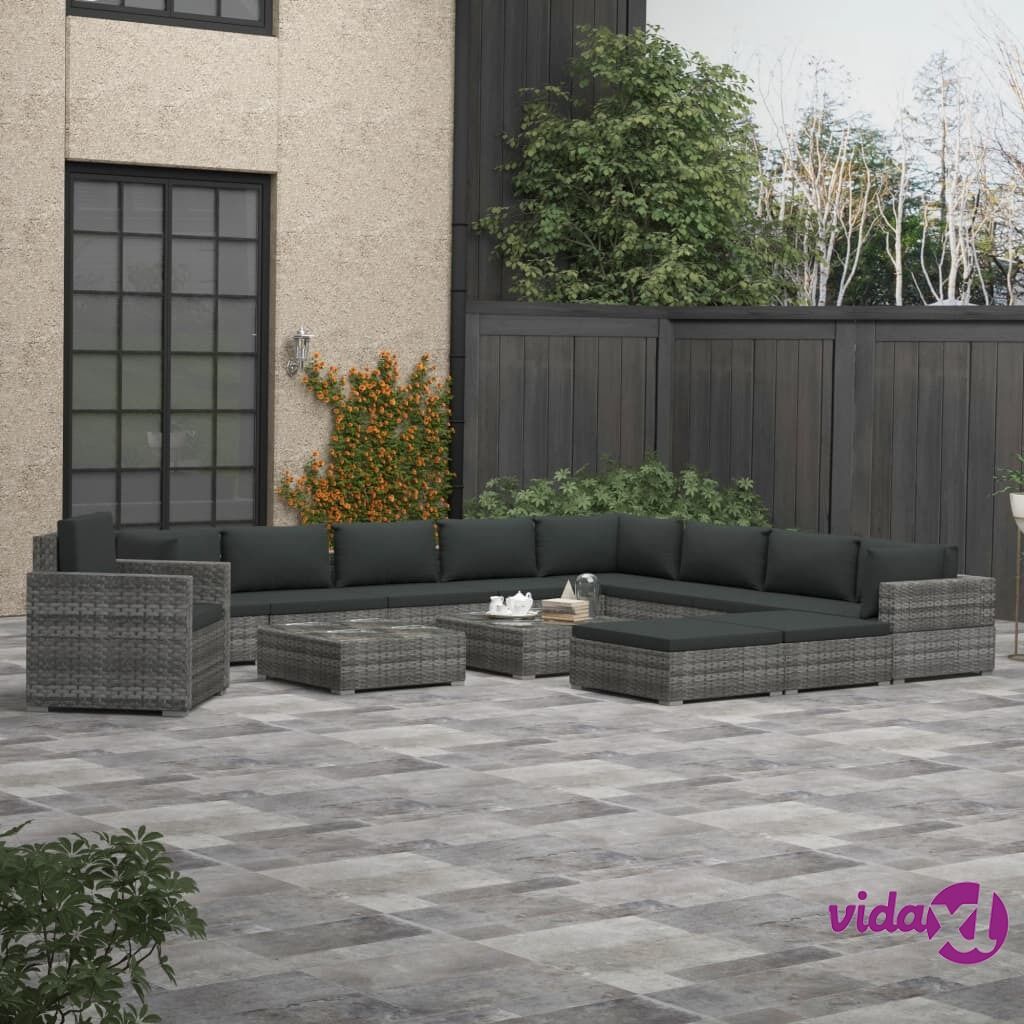 vidaXL 13 Piece Garden Lounge Set with Cushions Poly Rattan Grey