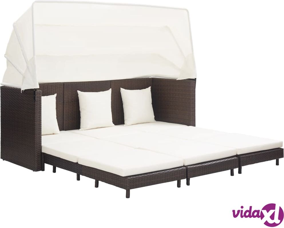 vidaXL Extendable 3-Seater Sofa Bed with Roof Poly Rattan Brown