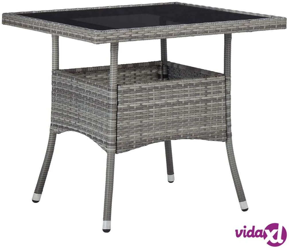 vidaXL Outdoor Dining Table Grey Poly Rattan and Glass