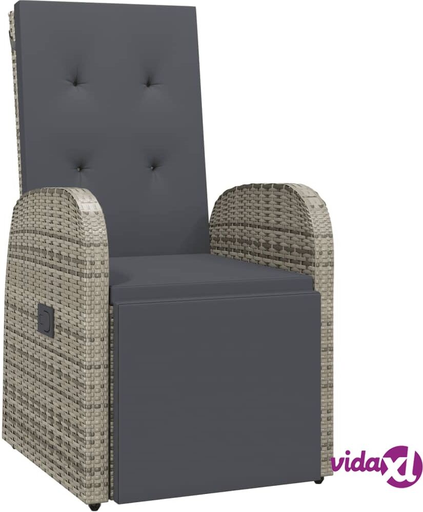 vidaXL Reclining Garden Chair with Cushion Poly Rattan Grey