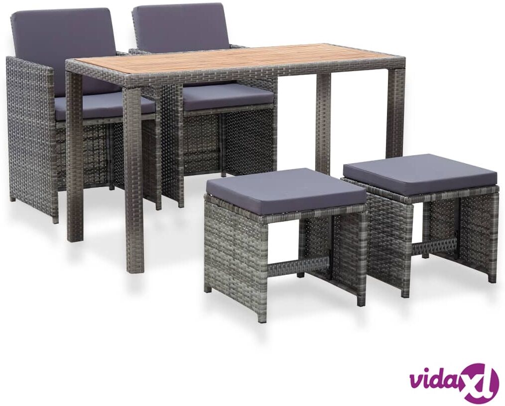 vidaXL 5 Piece Outdoor Dining Set Poly Rattan and Acacia Wood Anthracite