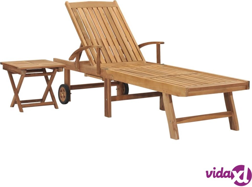 vidaXL Sun Lounger with Table Solid Teak Wood