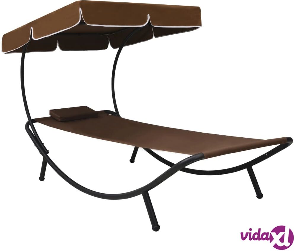 vidaXL Outdoor Lounge Bed with Canopy & Pillow Brown