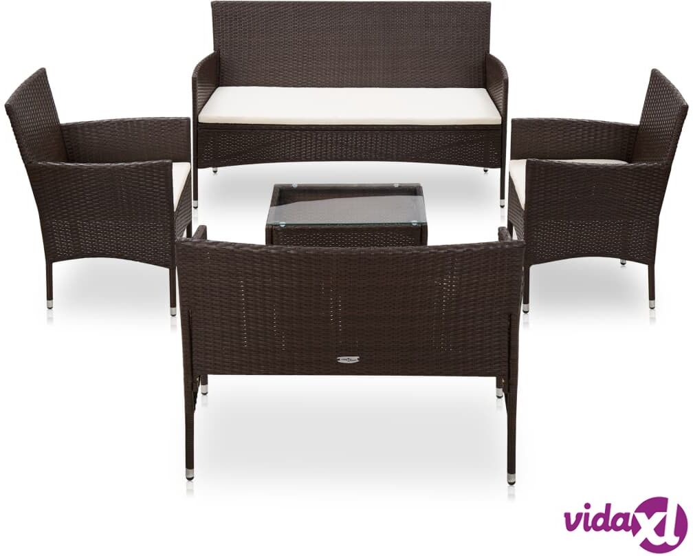 vidaXL 5 Piece Garden Lounge Set With Cushions Poly Rattan Brown