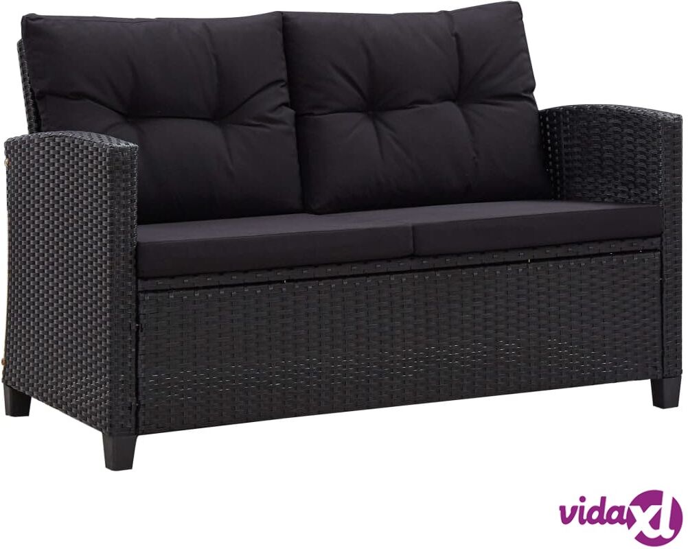 vidaXL 2-Seater Garden Sofa with Cushions Black 124 cm Poly Rattan