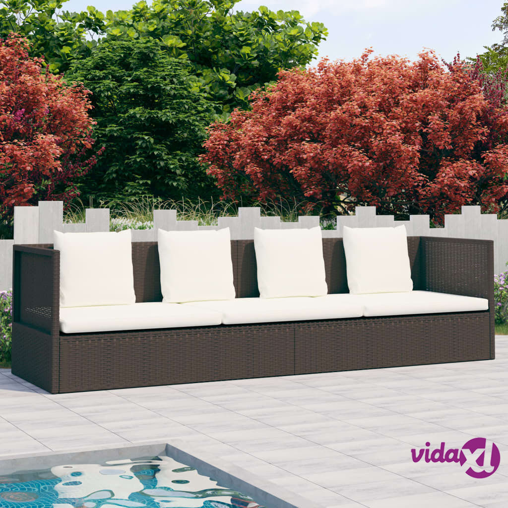vidaXL Outdoor Lounge Bed with Cushion & Pillows Poly Rattan Brown