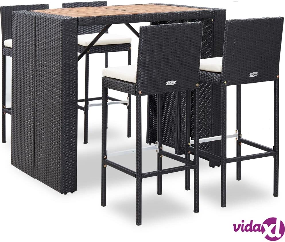 vidaXL 5 Piece Outdoor Bar Set Poly Rattan and Acacia Wood Black