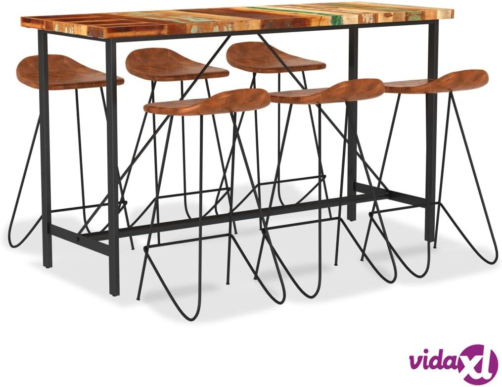 vidaXL 7 Piece Bar Set Solid Reclaimed Wood and Real Leather