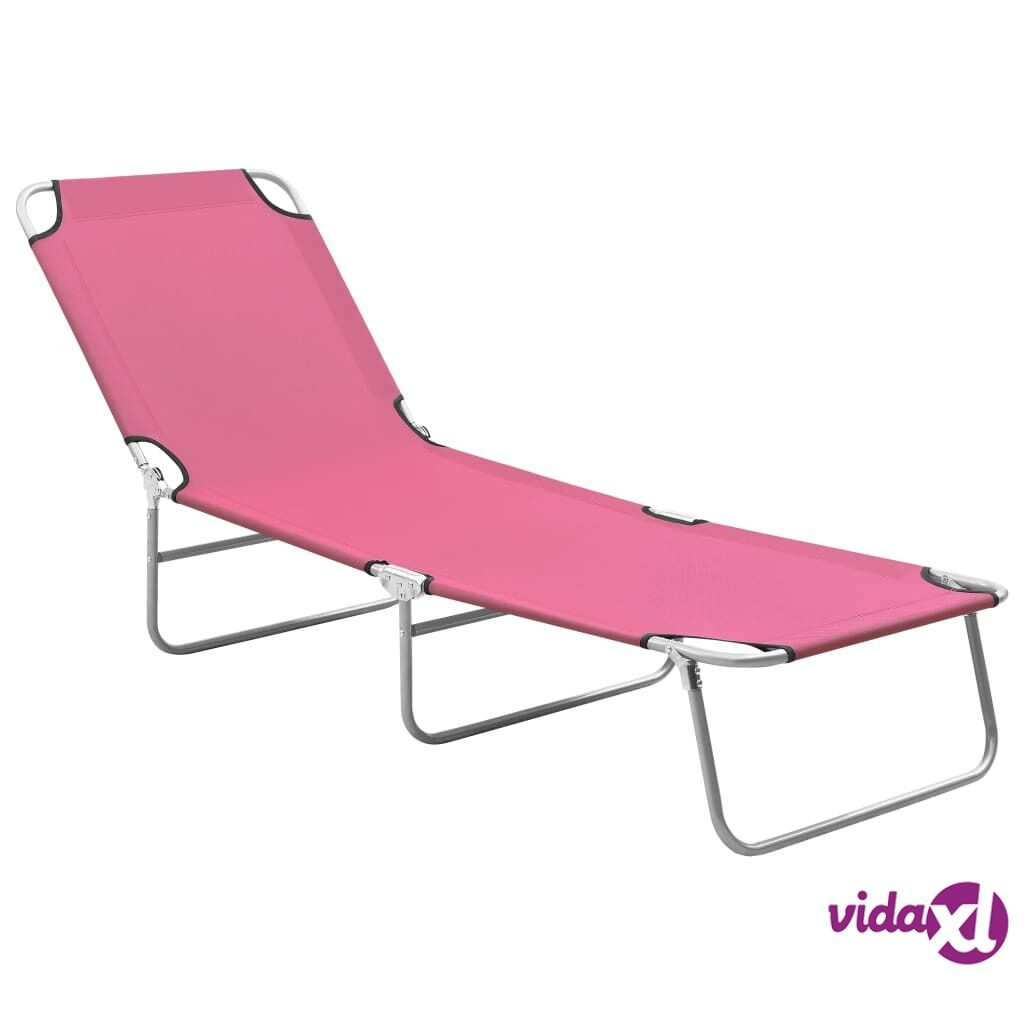 vidaXL Folding Sun Lounger Steel and Fabric Pink