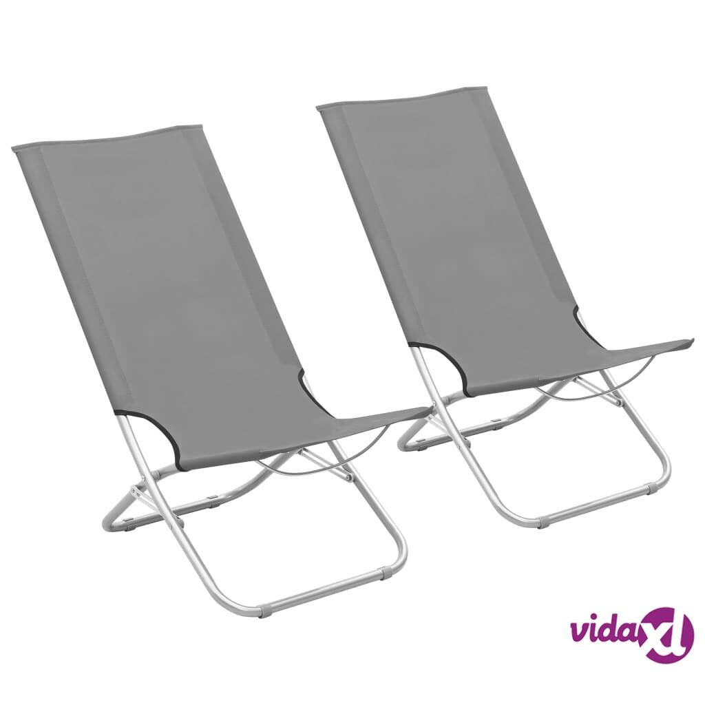 vidaXL Folding Beach Chairs 2 pcs Grey Fabric