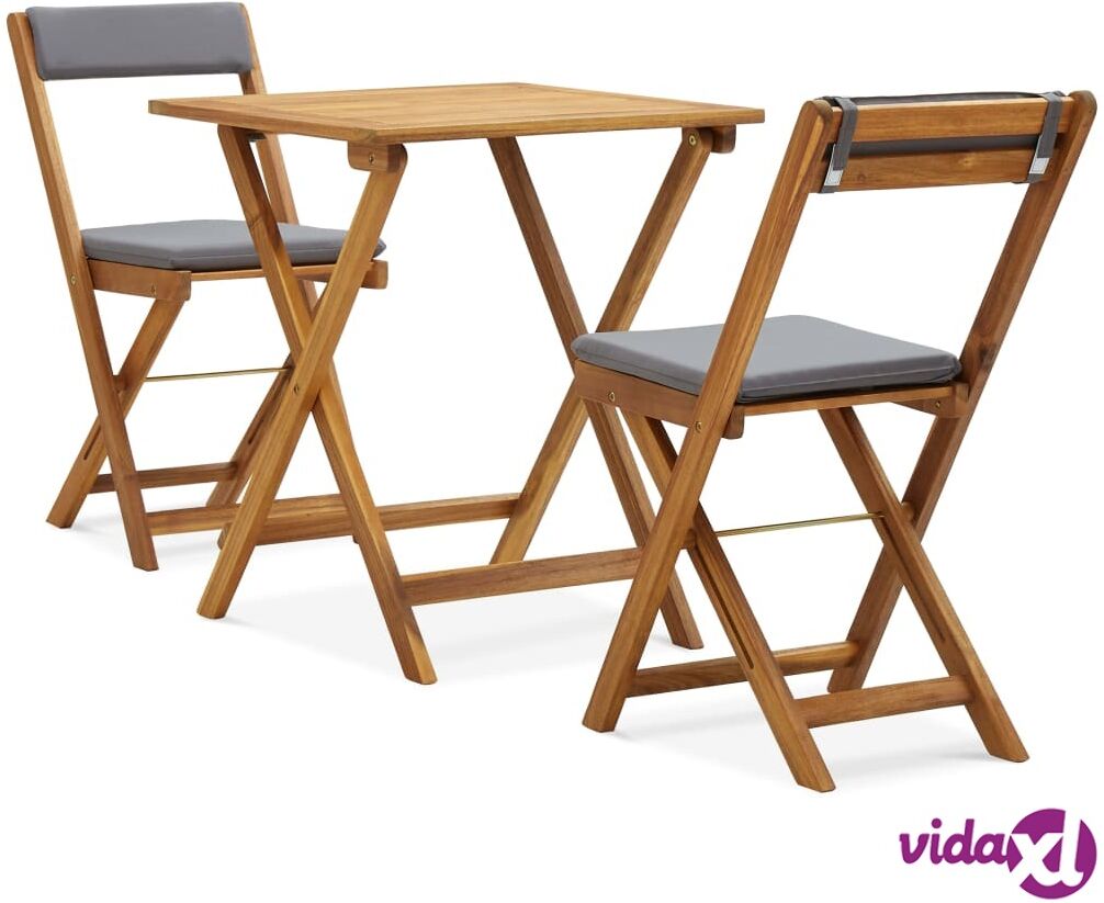 vidaXL 3 Piece Folding Bistro Set with Cushions Solid Acacia Wood