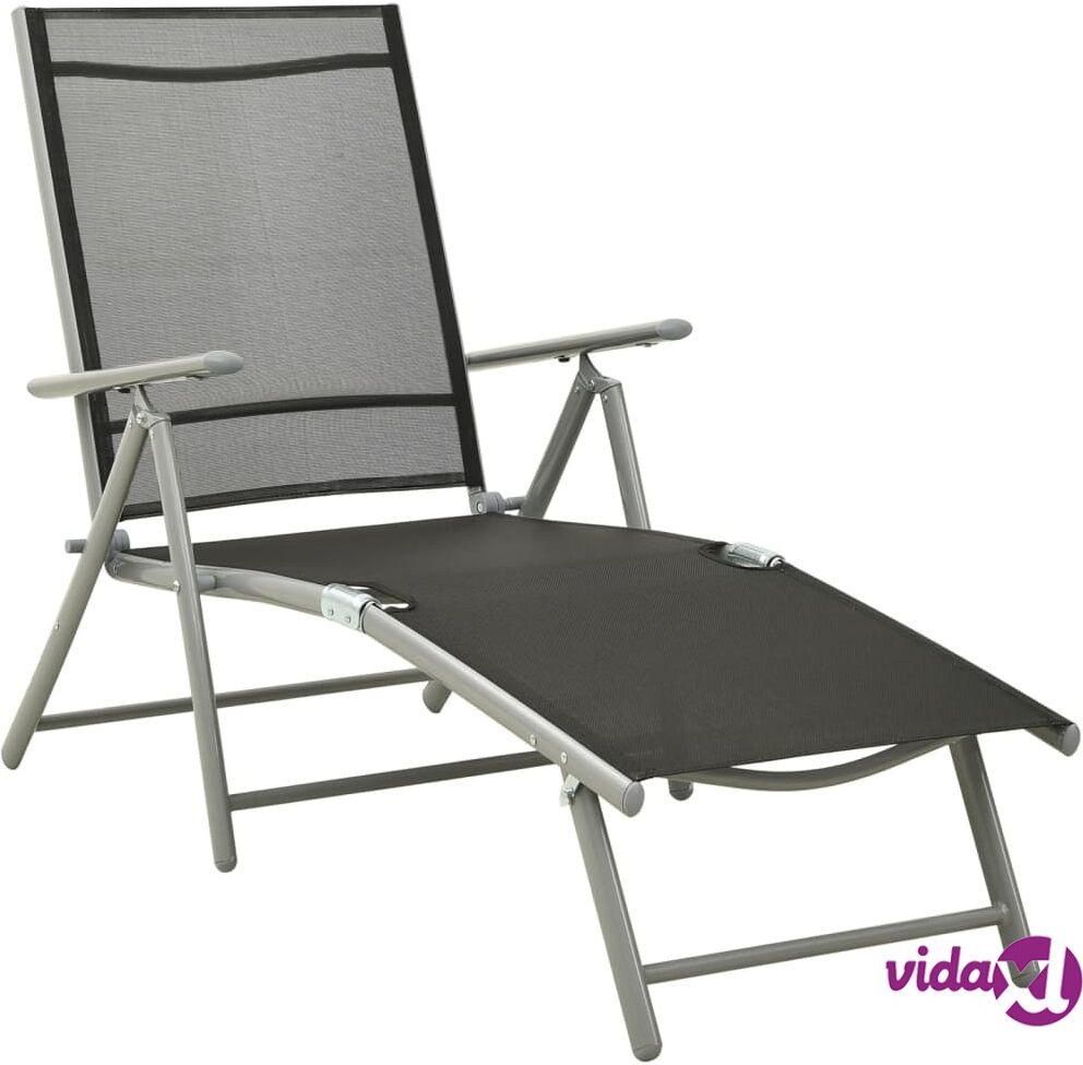 vidaXL Folding Sun Lounger Textilene and Aluminium Black and Silver