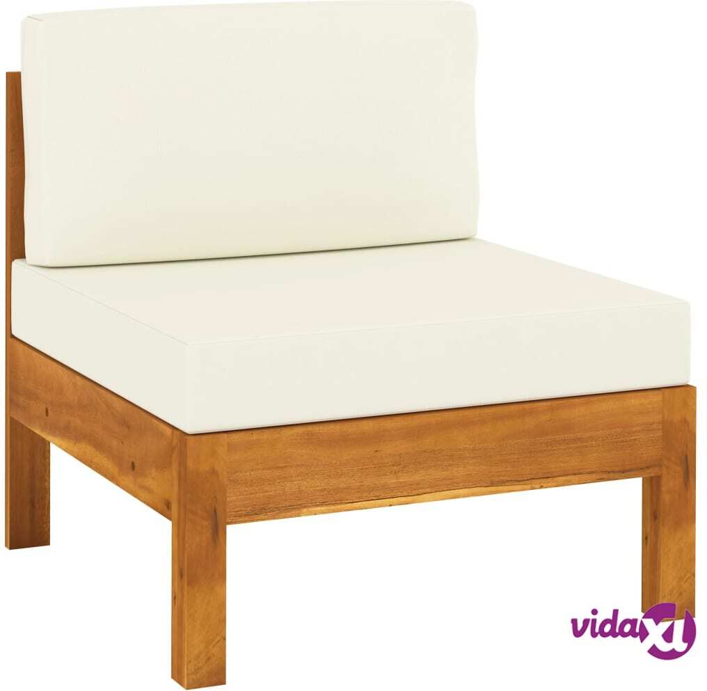 vidaXL Middle Sofa with Cream White Cushions Solid Acacia Wood