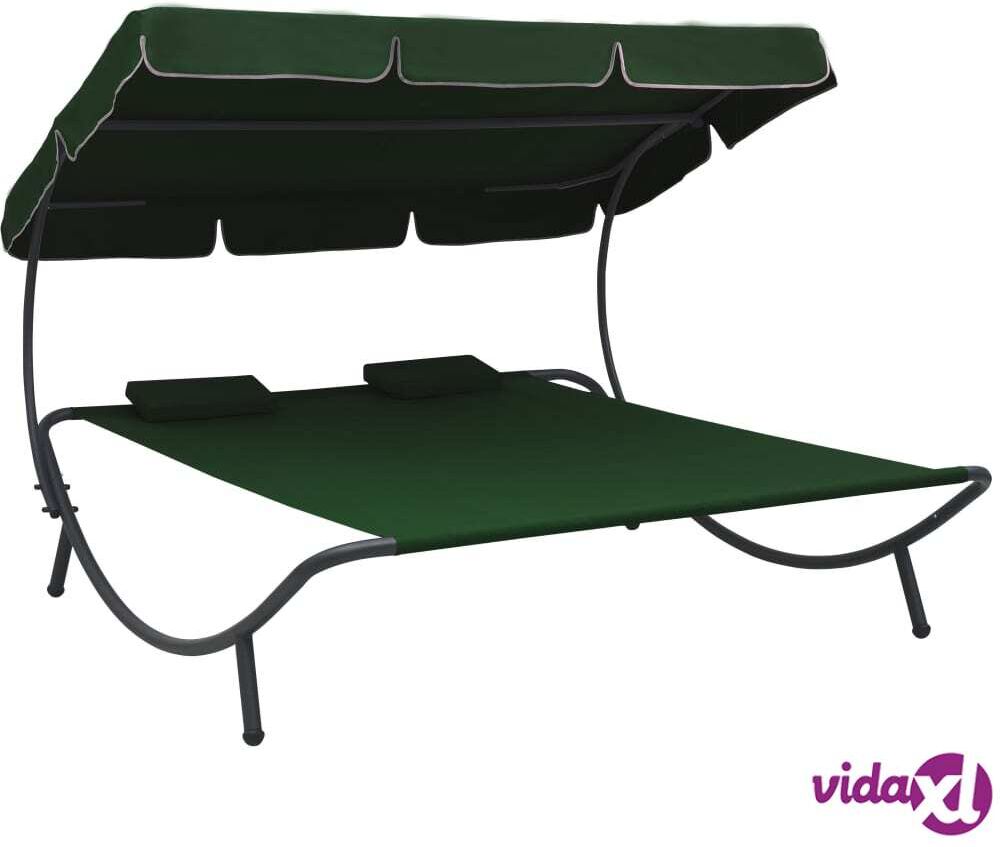 vidaXL Outdoor Lounge Bed with Canopy and Pillows Green