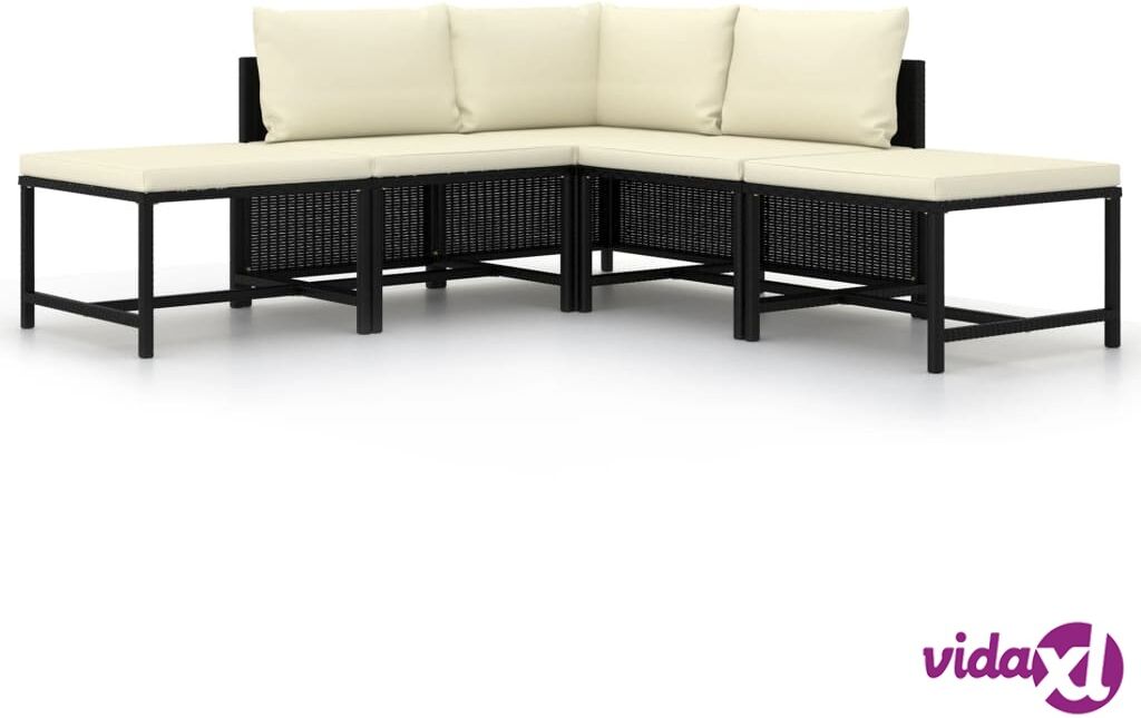 vidaXL 5 Piece Garden Sofa Set with Cushions Black Poly Rattan