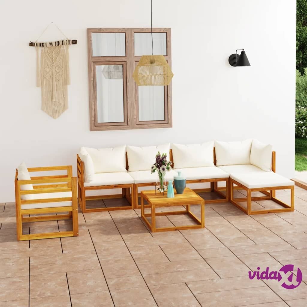 vidaXL 7 Piece Garden Lounge Set with Cushion Cream Solid Acacia Wood