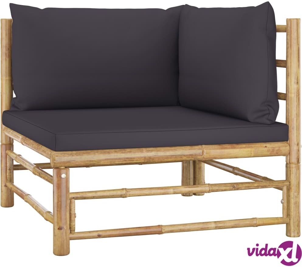 vidaXL Garden Corner Sofa with Dark Grey Cushions Bamboo