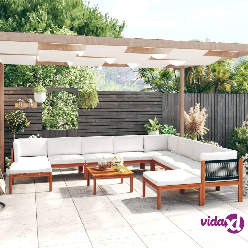 vidaXL 11 Piece Garden Lounge Set with Cushions Cream Solid Acacia Wood