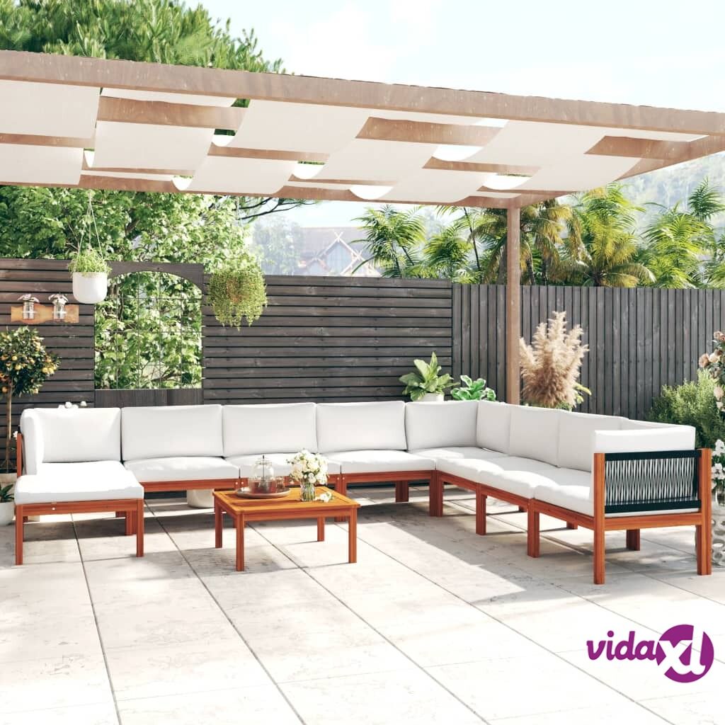 vidaXL 9 Piece Garden Lounge Set with Cushions Cream Solid Acacia Wood