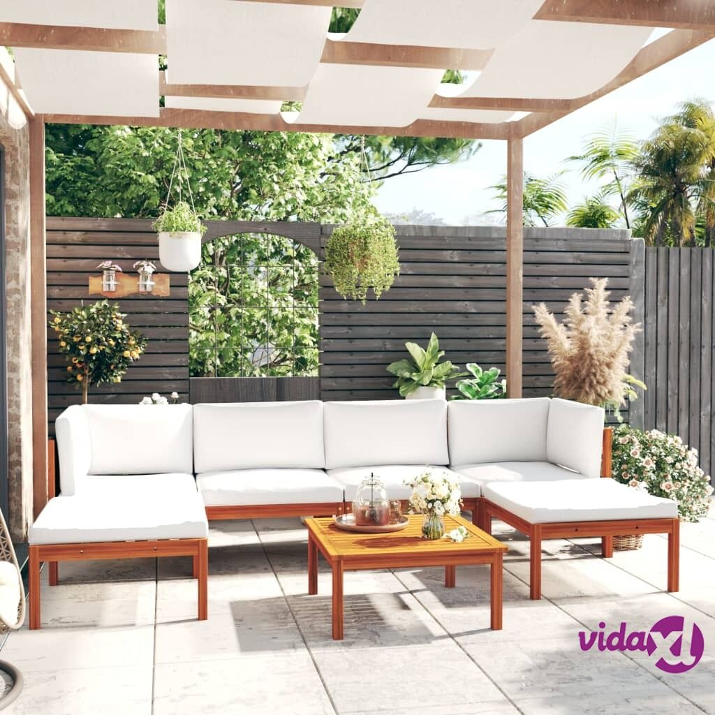 vidaXL 7 Piece Garden Lounge Set with Cushions Cream Solid Acacia Wood