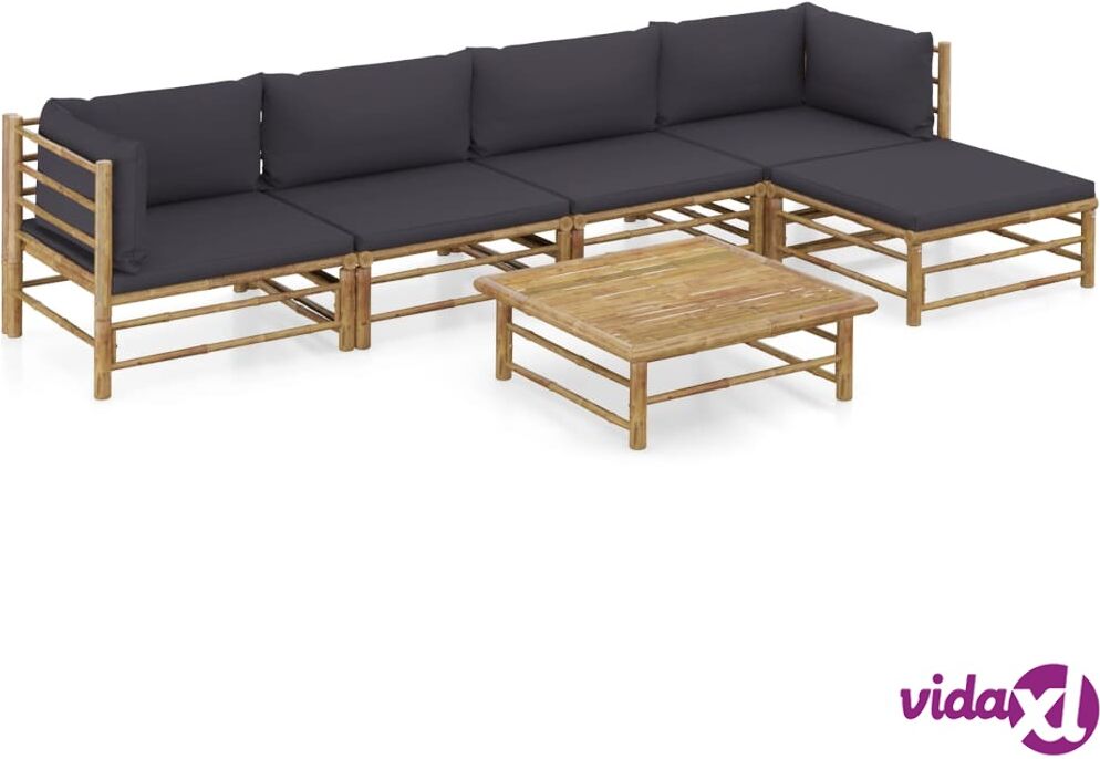 vidaXL 6 Piece Garden Lounge Set with Dark Grey Cushions Bamboo