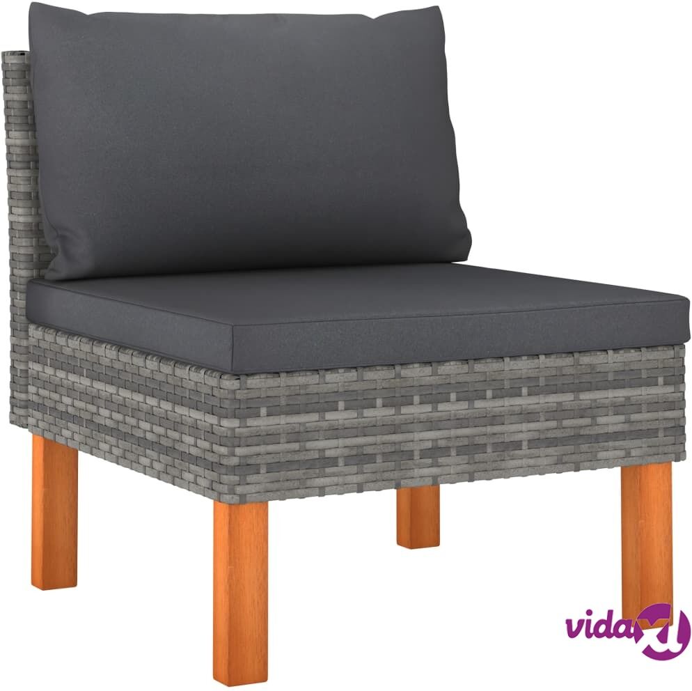 vidaXL Middle Sofa Poly Rattan and Solid Eucalyptus Wood