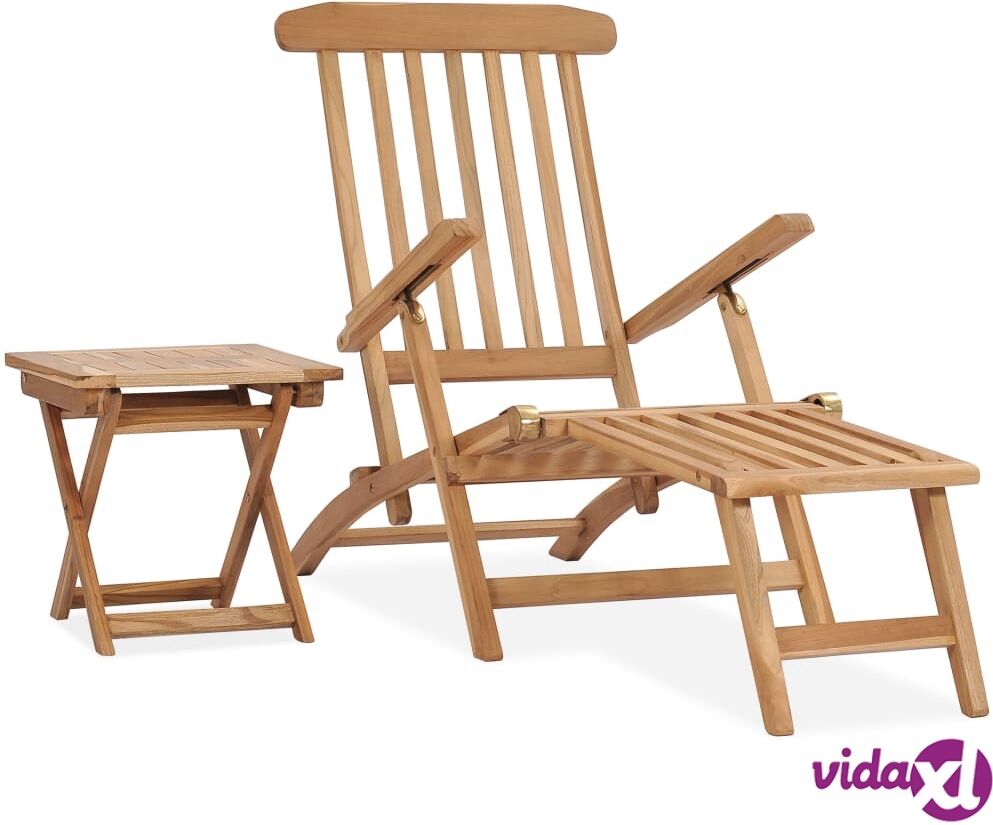 vidaXL Garden Deck Chair with Footrest and Table Solid Teak Wood