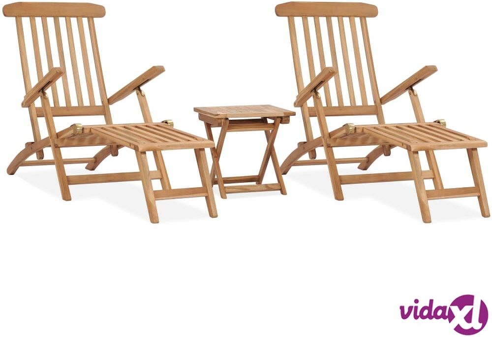 vidaXL Garden Deck Chairs with Footrests and Table Solid Teak Wood