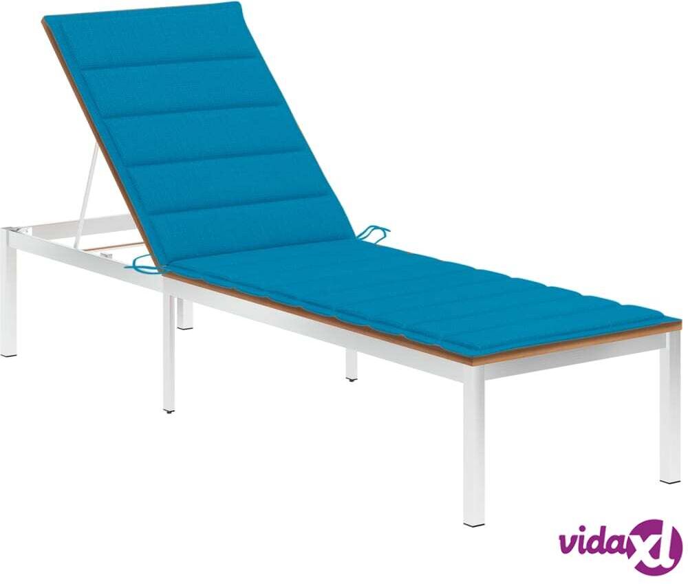 vidaXL Sun Lounger with Cushion Solid Teak Wood and Stainless Steel