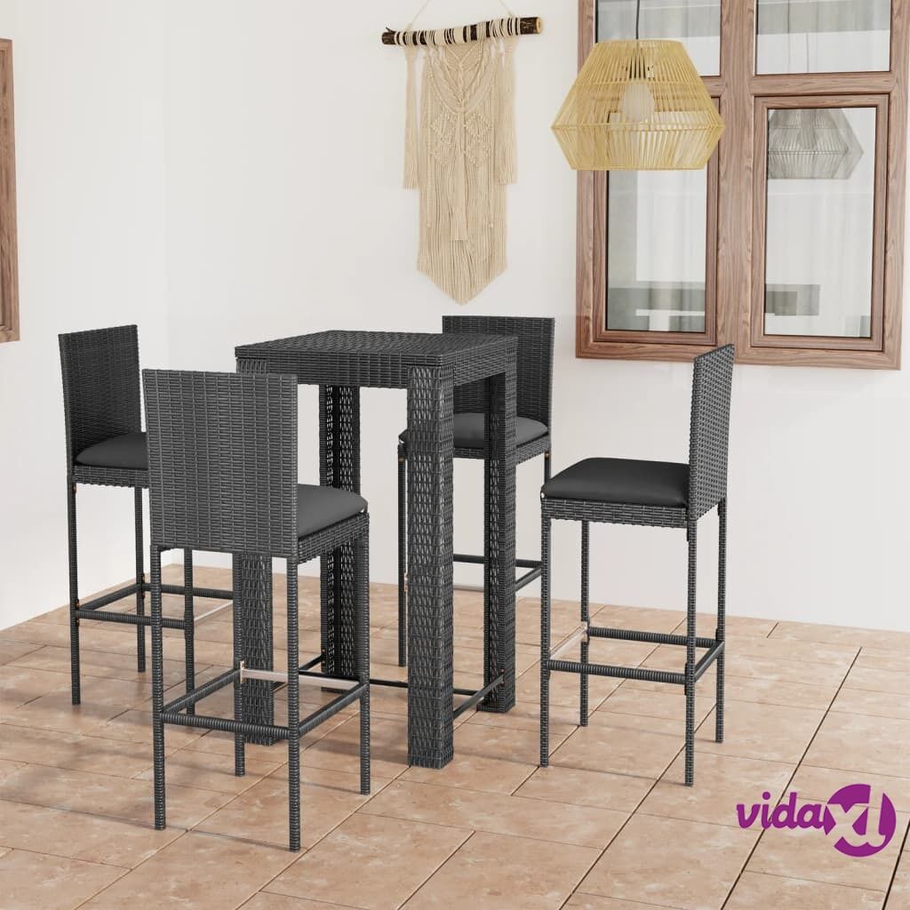 vidaXL 5 Piece Outdoor Bar Set with Cushions Poly Rattan Grey