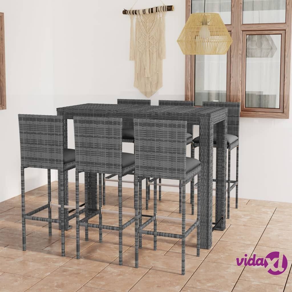 vidaXL 7 Piece Outdoor Bar Set with Anthracite Cushions Poly Rattan