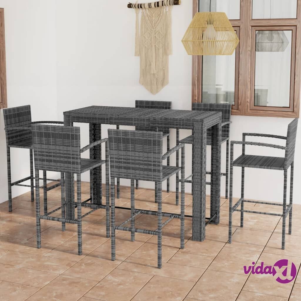 vidaXL 7 Piece Outdoor Bar Set with Armrest Poly Rattan Grey