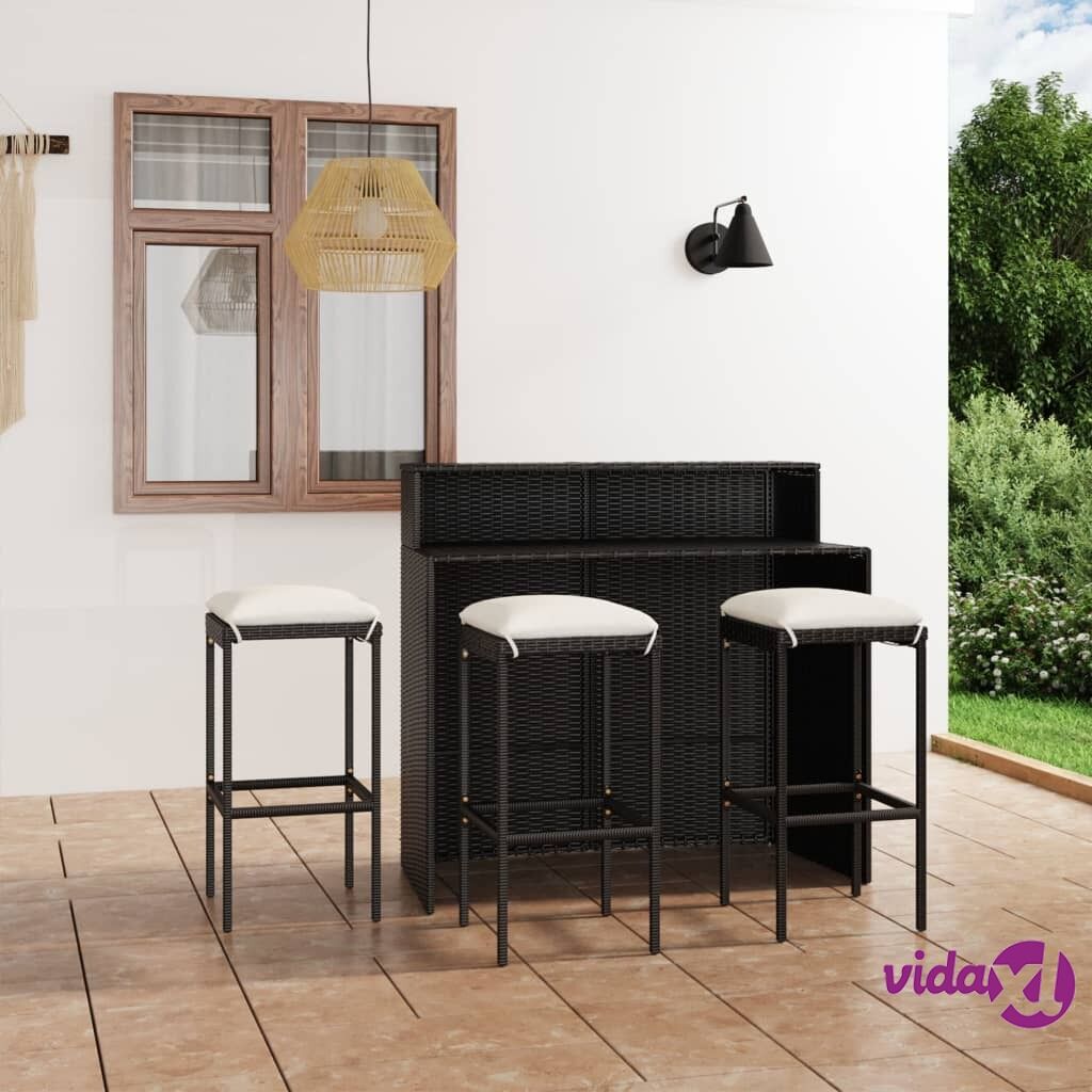 vidaXL 4 Piece Garden Bar Set with Cushions Black