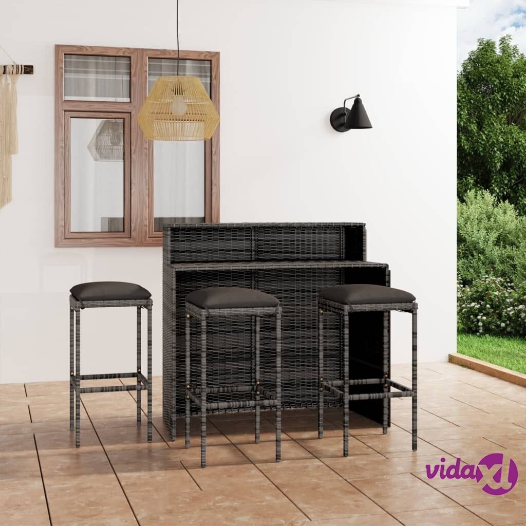 vidaXL 4 Piece Garden Bar Set with Cushions Grey