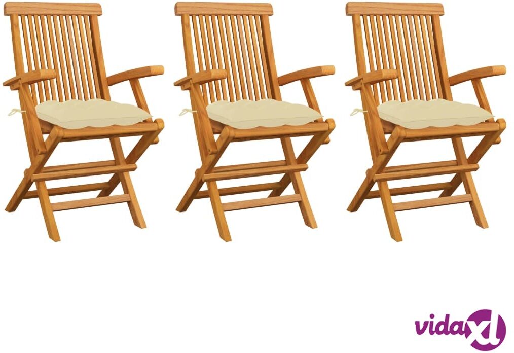 vidaXL Garden Chairs with Cream White Cushions 3 pcs Solid Teak Wood