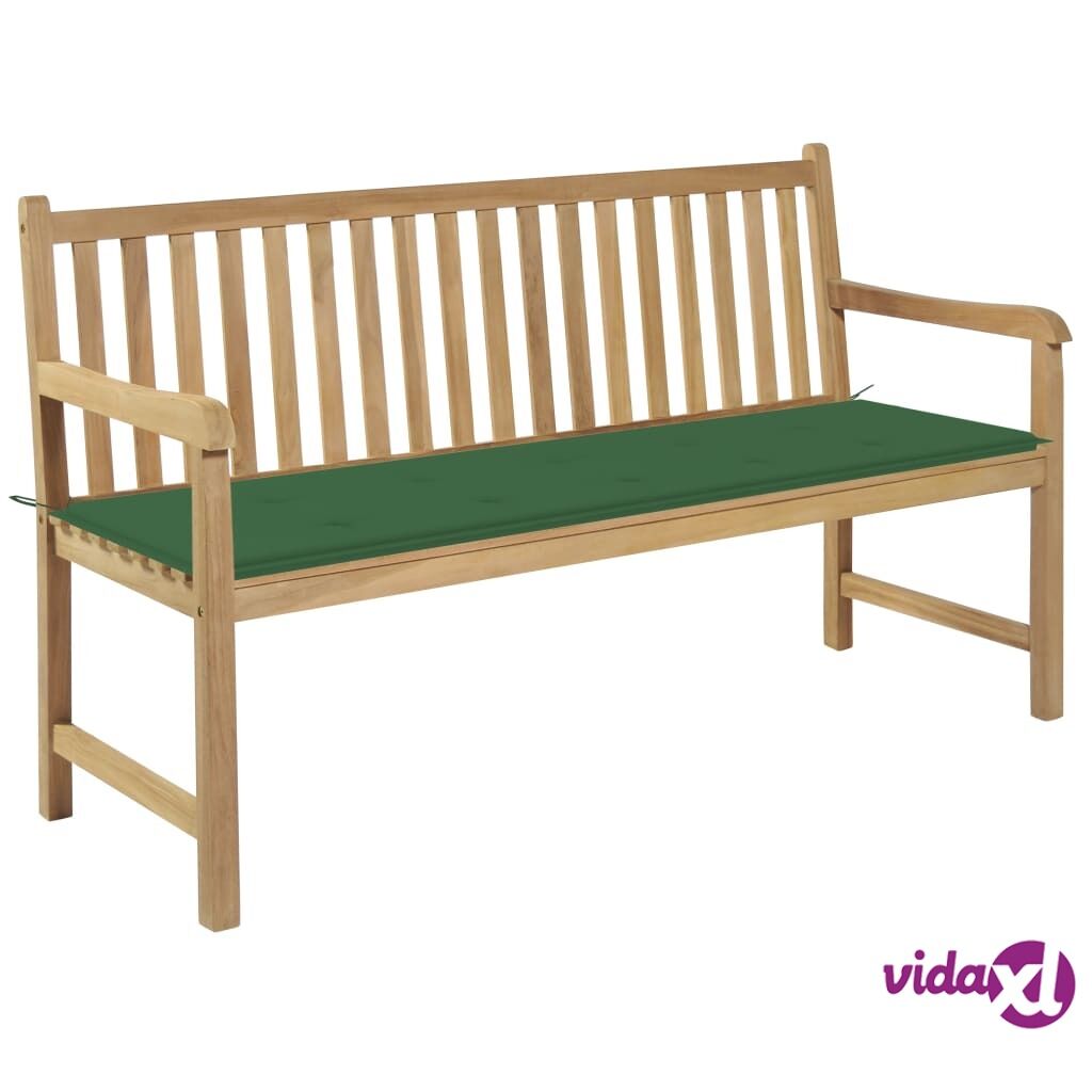 vidaXL Garden Bench with Green Cushion 150 cm Solid Teak Wood