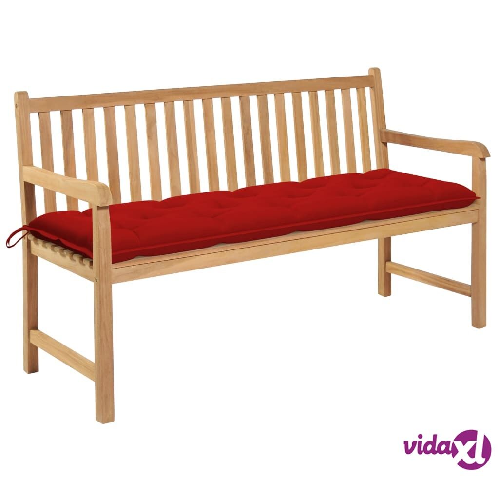 vidaXL Garden Bench with Red Cushion 150 cm Solid Teak Wood