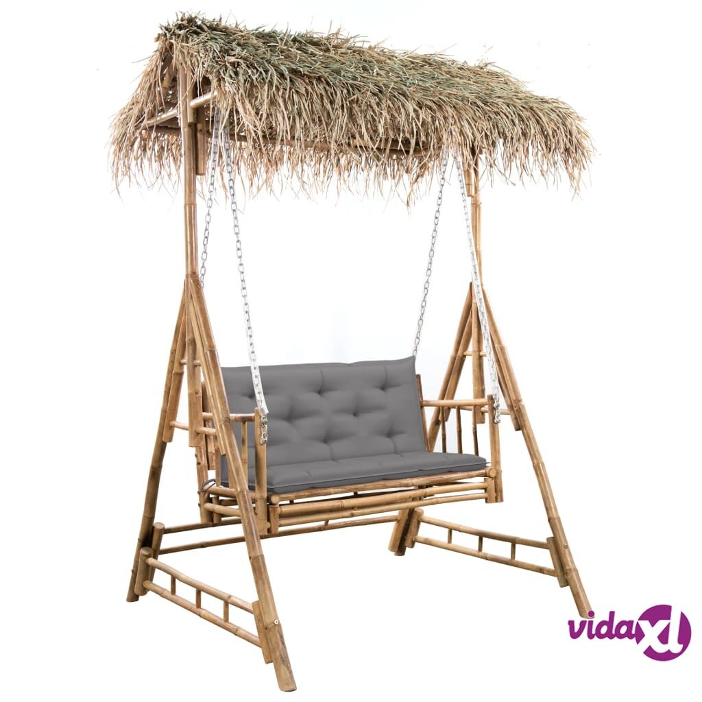 vidaXL 2-Seater Swing Bench with Palm Leaves and Cushion 202 cm Bamboo