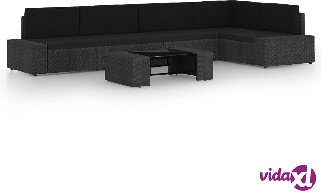 vidaXL 6 Piece Garden Lounge Set with Cushions Black Poly Rattan