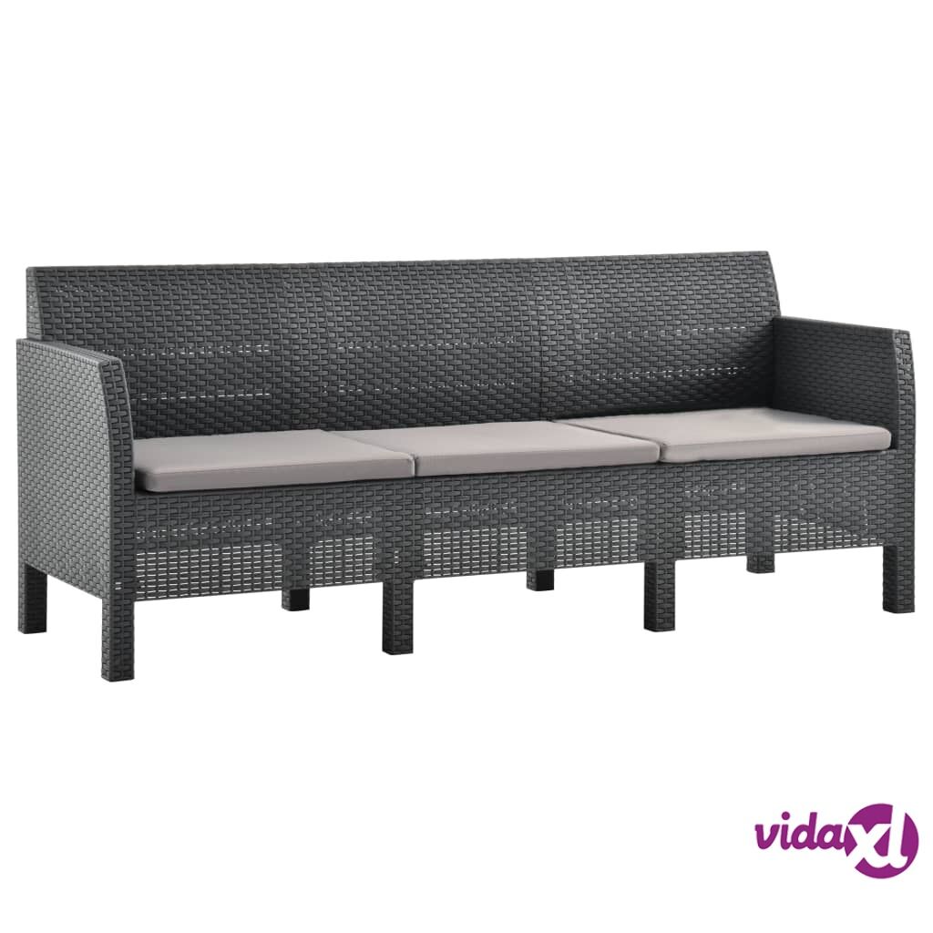 vidaXL 3-Seater Garden Sofa with Cushions Anthracite PP