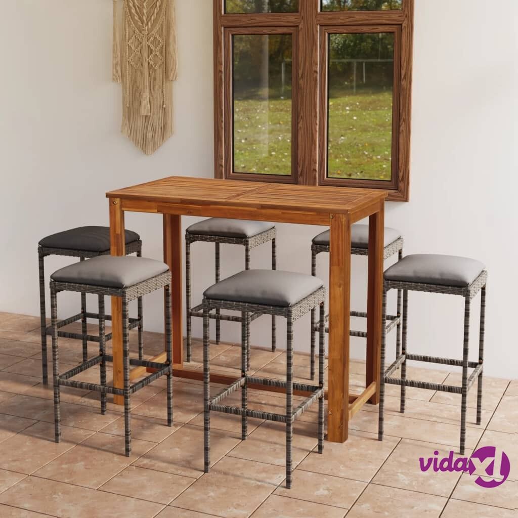 vidaXL 7 Piece Garden Bar Set with Cushions Grey