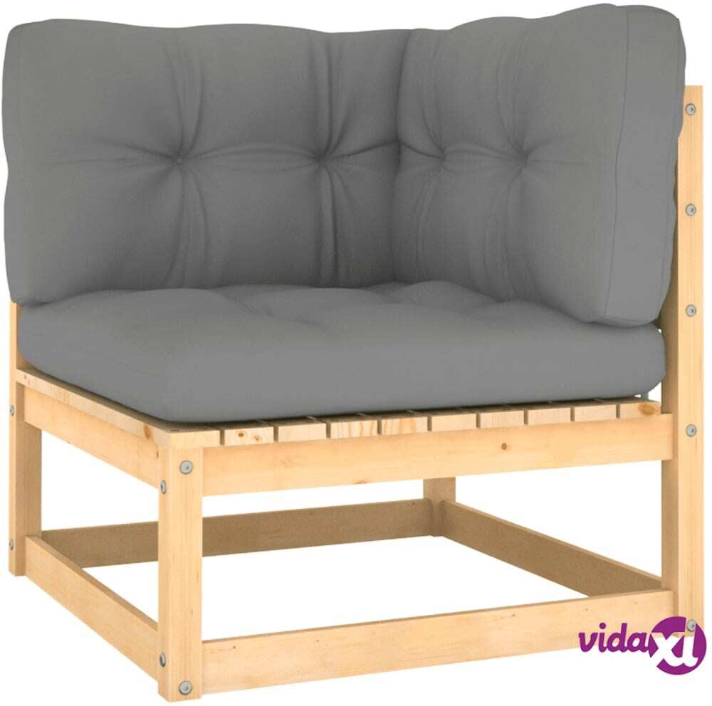 vidaXL Garden Corner Sofa with Grey Cushions Solid Pinewood