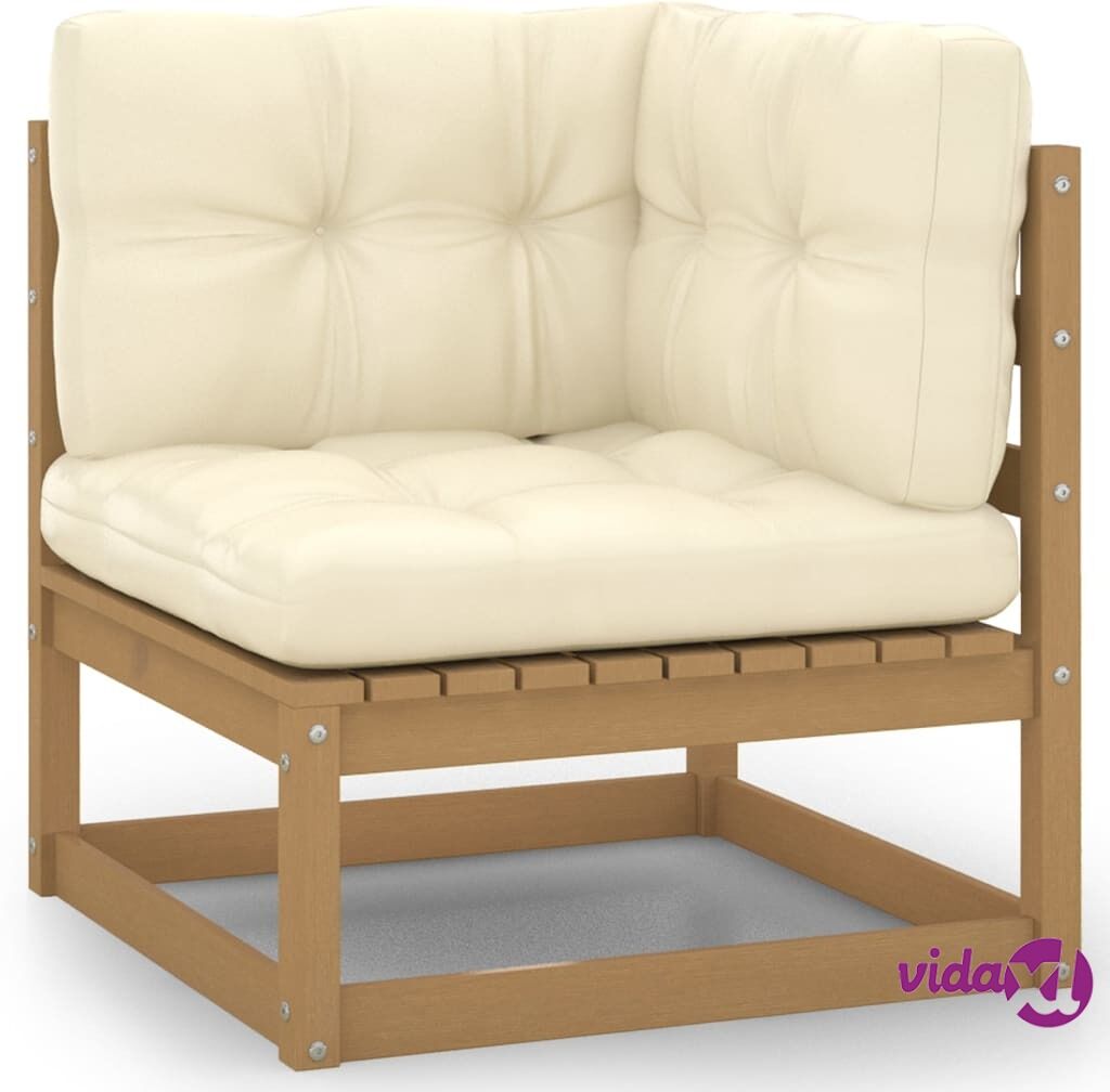 vidaXL Garden Corner Sofa with Cream Cushions Solid Pinewood