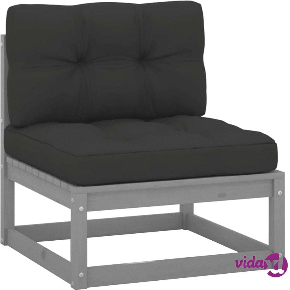 vidaXL Garden Middle Sofa with Anthracite Cushions Grey Solid Pinewood