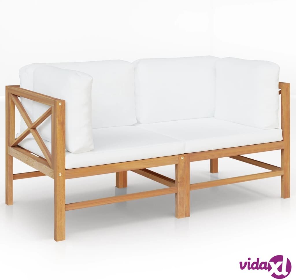 vidaXL 2-seater Garden Bench with Cream Cushions Solid Teak Wood