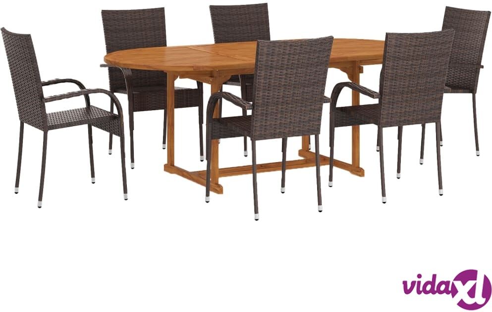 vidaXL 7 Piece Garden Dining Set Poly Rattan Brown